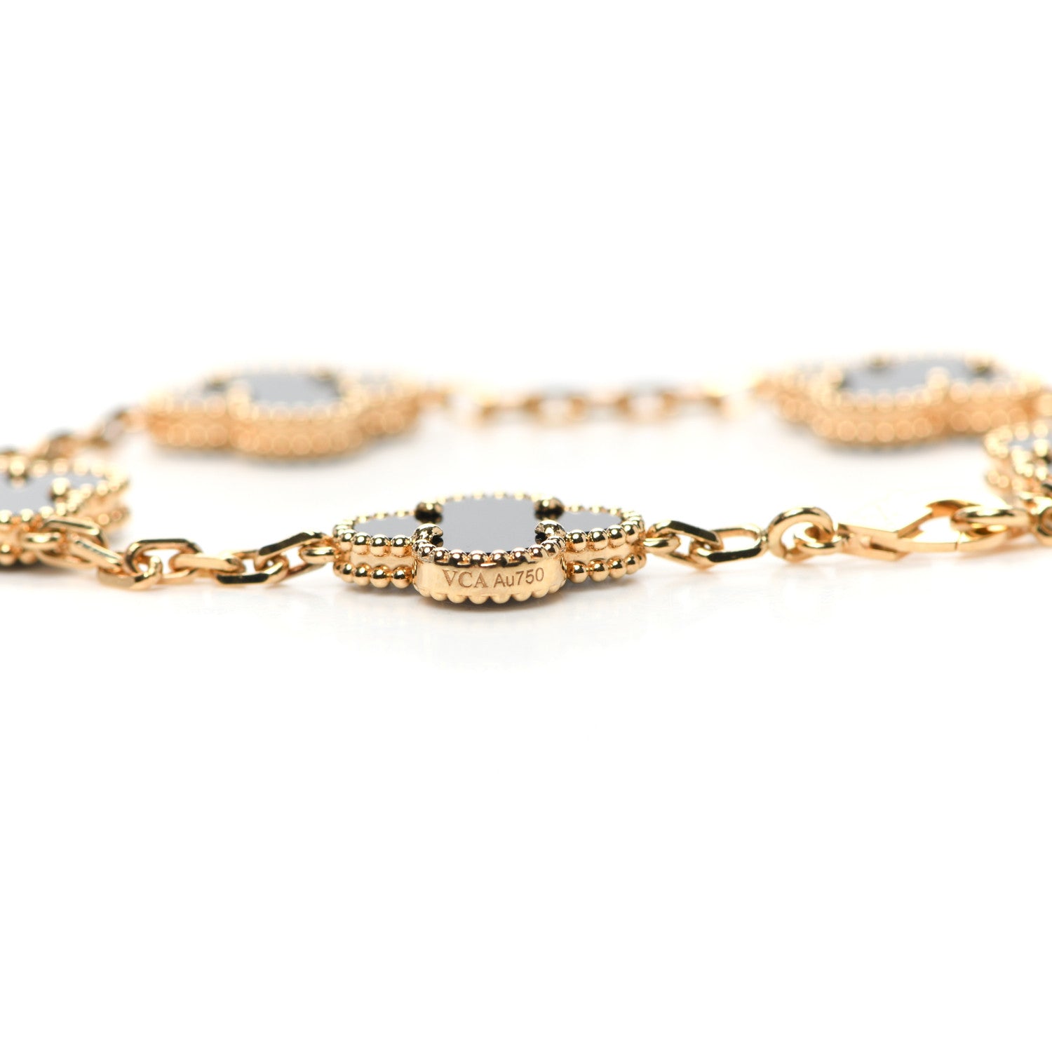 Van Cleef & Arpels 18K Yellow Gold Black Onyx 5 Motifs Vintage Alhambra Bracelet 6 of 7