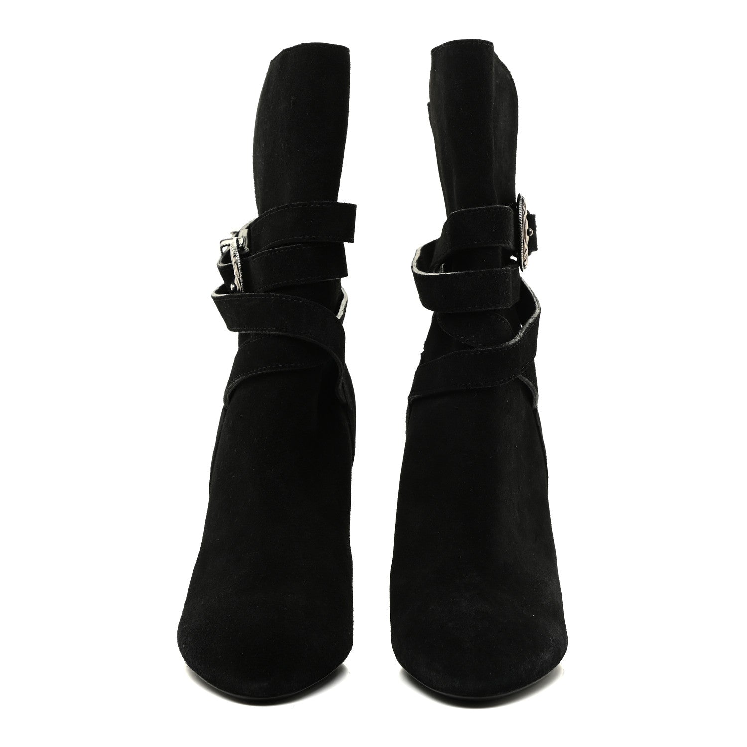 Saint Laurent Suede Mica Buckle Western Ankle Booties 39 Black 2 of 15