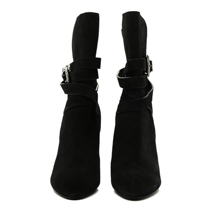 Saint Laurent Suede Mica Buckle Western Ankle Booties 39 Black 2 of 15