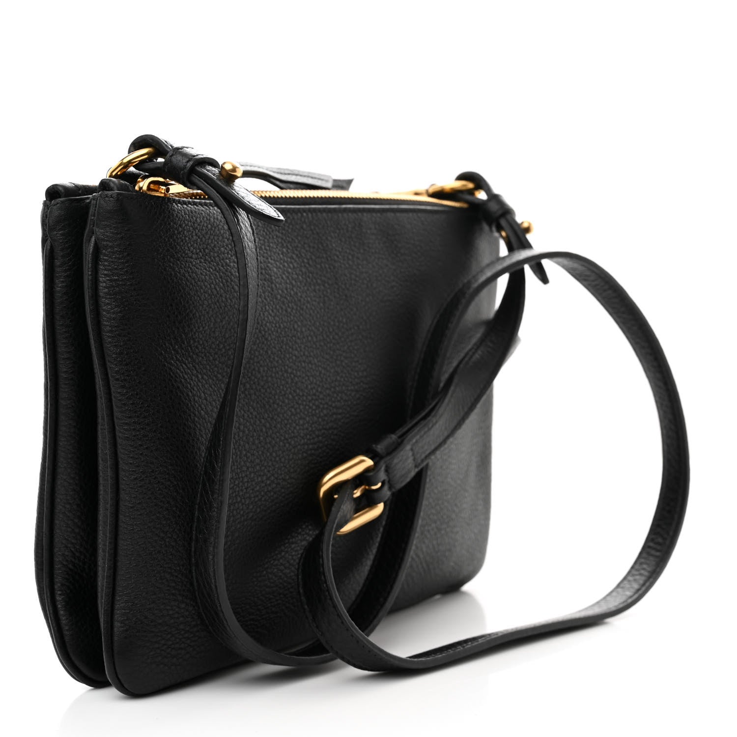 Prada Vitello Phenix Double Zip Crossbody Bag Black 3 of 11