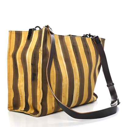 Fendi Canvas Striped Shopping Tote Yellow 3 of 13