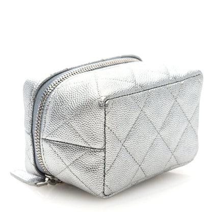 Chanel Metallic Caviar Quilted Mini Top Handle Vanity With Chain Silver 4 of 10