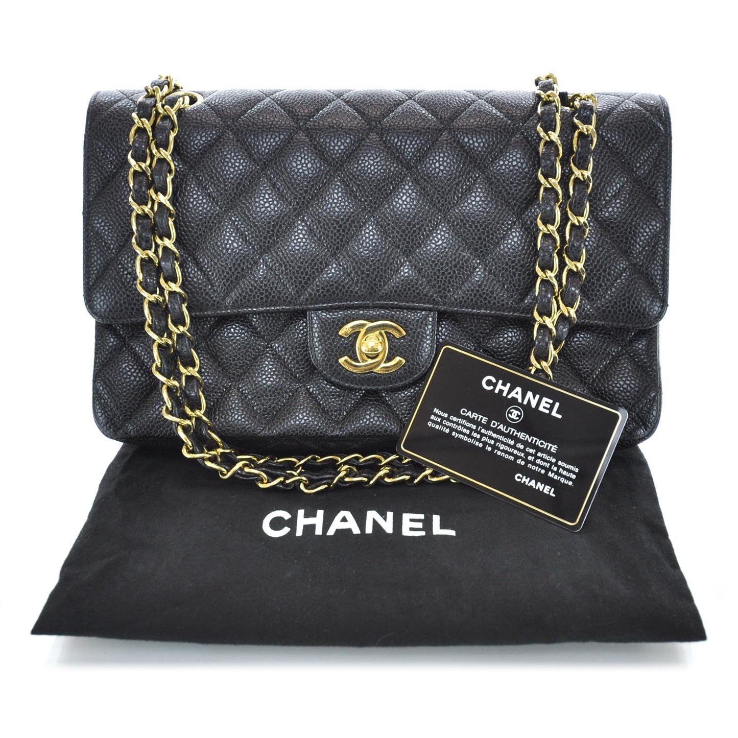 Caviar Quilted Medium Double Flap Black