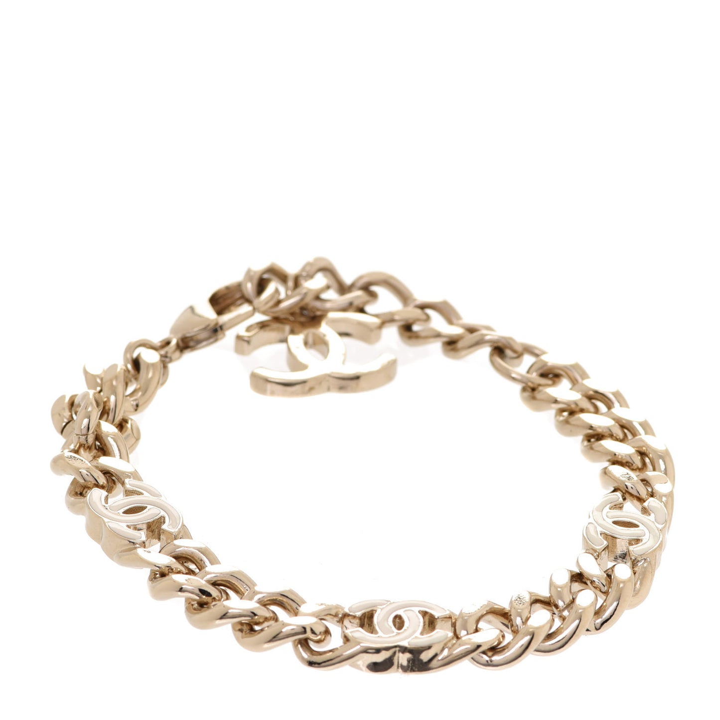 Enamel Metal CC Chain Bracelet Gold White