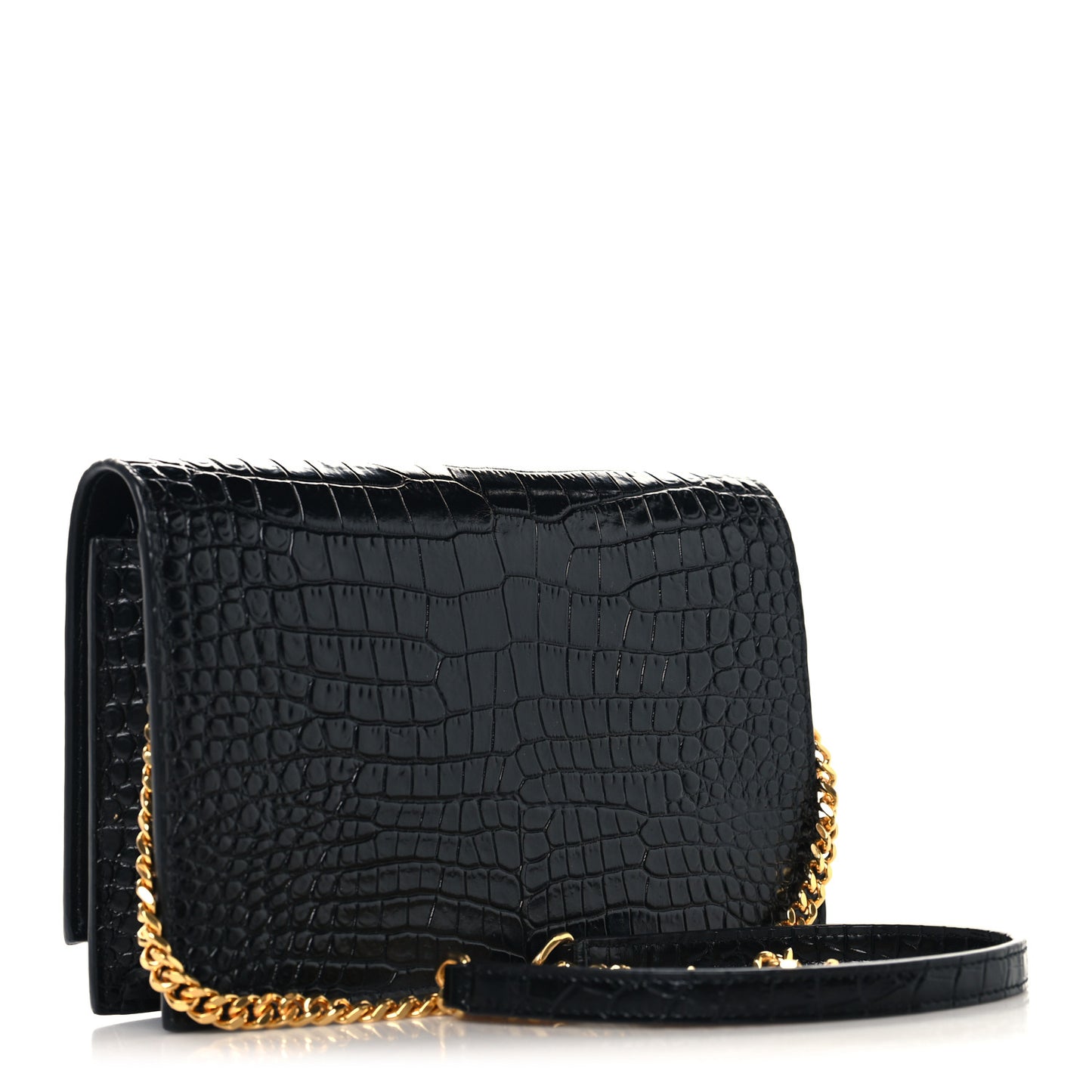 Calfskin Crocodile Embossed Kate Monogram Tassel Chain Wallet Black