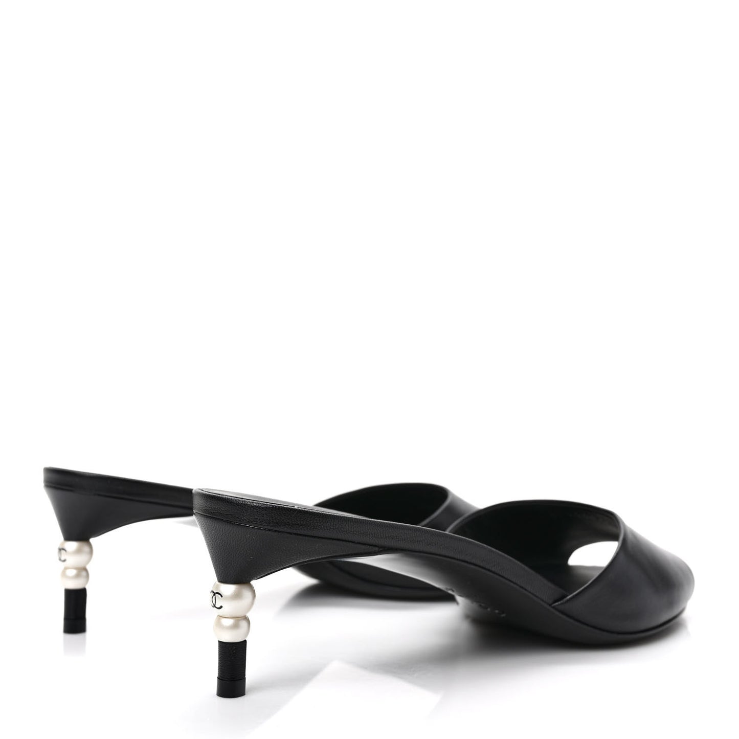 Goatskin Pearl Peep Toe Mules 40 Black