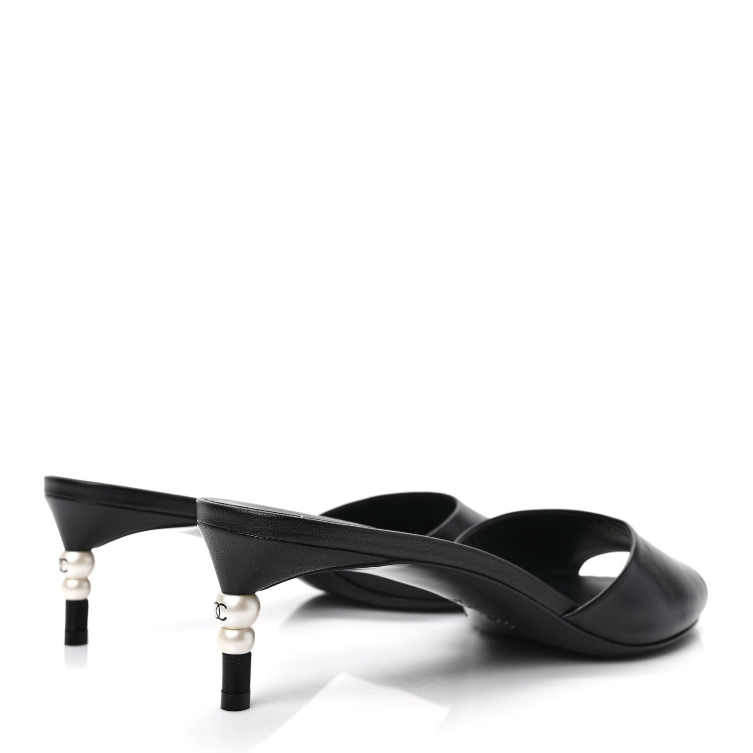 Chanel Goatskin Pearl Peep Toe Mules 40 Black 4 of 9