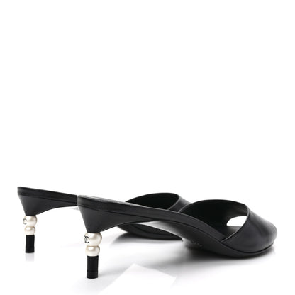 Chanel Goatskin Pearl Peep Toe Mules 40 Black 4 of 9