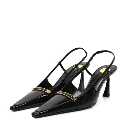 Saint Laurent Patent Calfskin Jacqueline 75 Slingback Pumps 37 Black 4 of 10