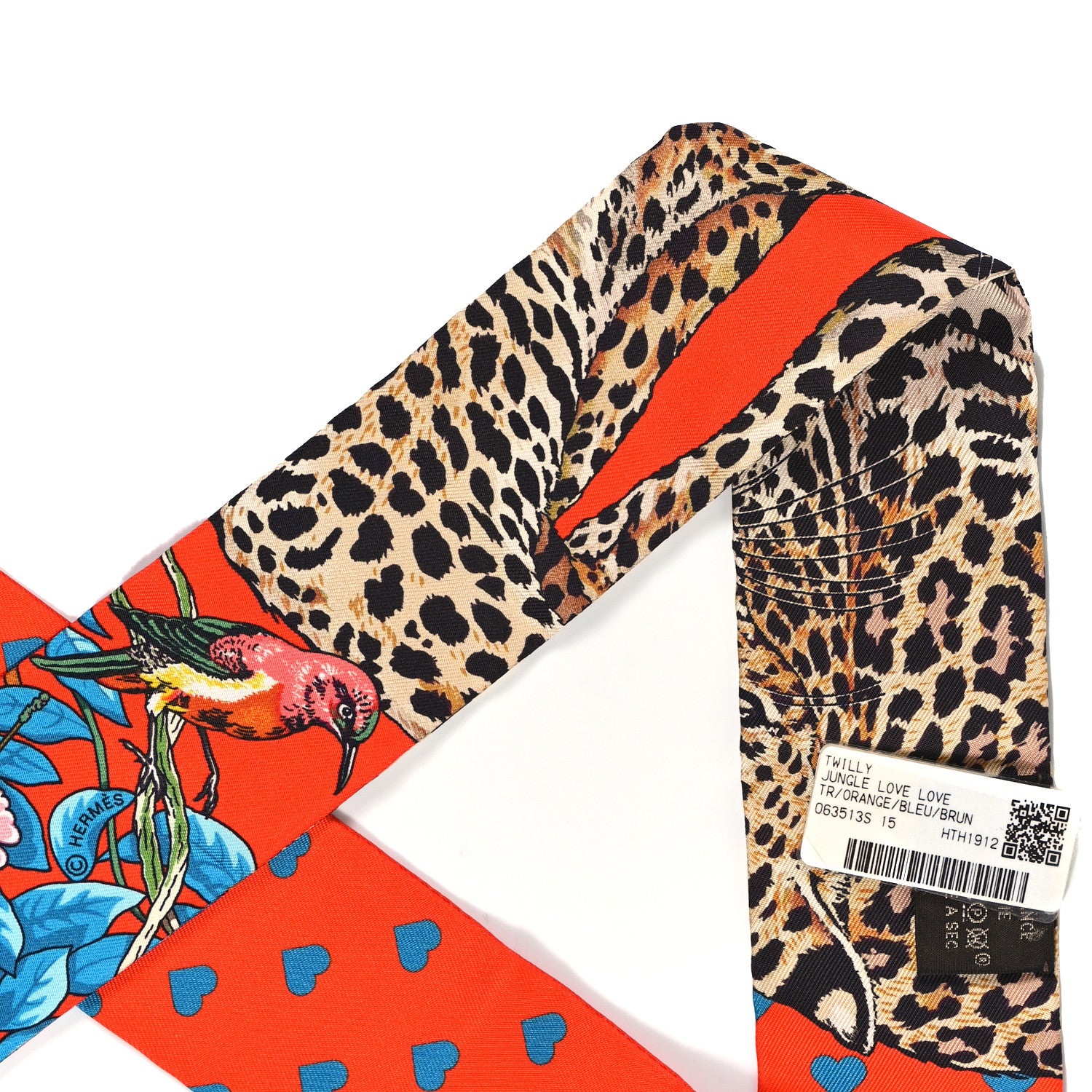 Hermes Silk Jungle Love Love Twilly Orange Bleu Brun 3 of 3