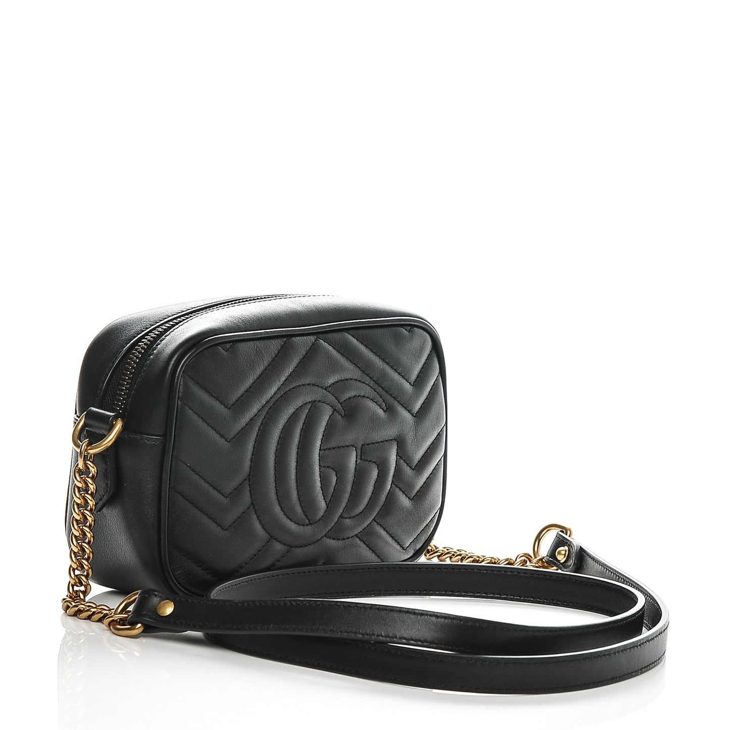 Calfskin Matelasse Mini GG Marmont Chain Shoulder Bag Black
