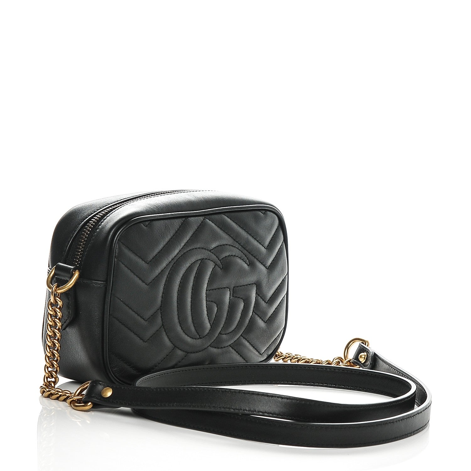 Gucci Calfskin Matelasse Mini GG Marmont Chain Shoulder Bag Black 3 of 6