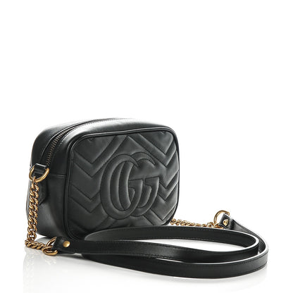 Gucci Calfskin Matelasse Mini GG Marmont Chain Shoulder Bag Black 3 of 6