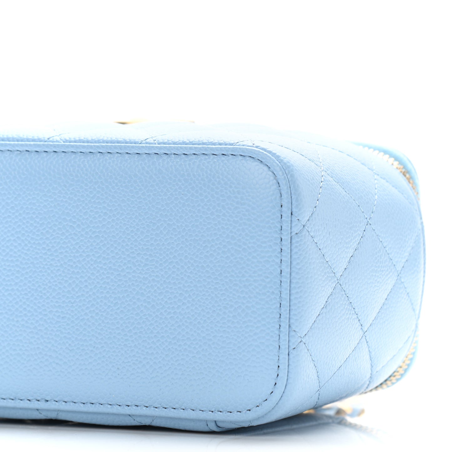 Shiny Caviar Quilted Pick Me Up Vanity Case Light Blue
