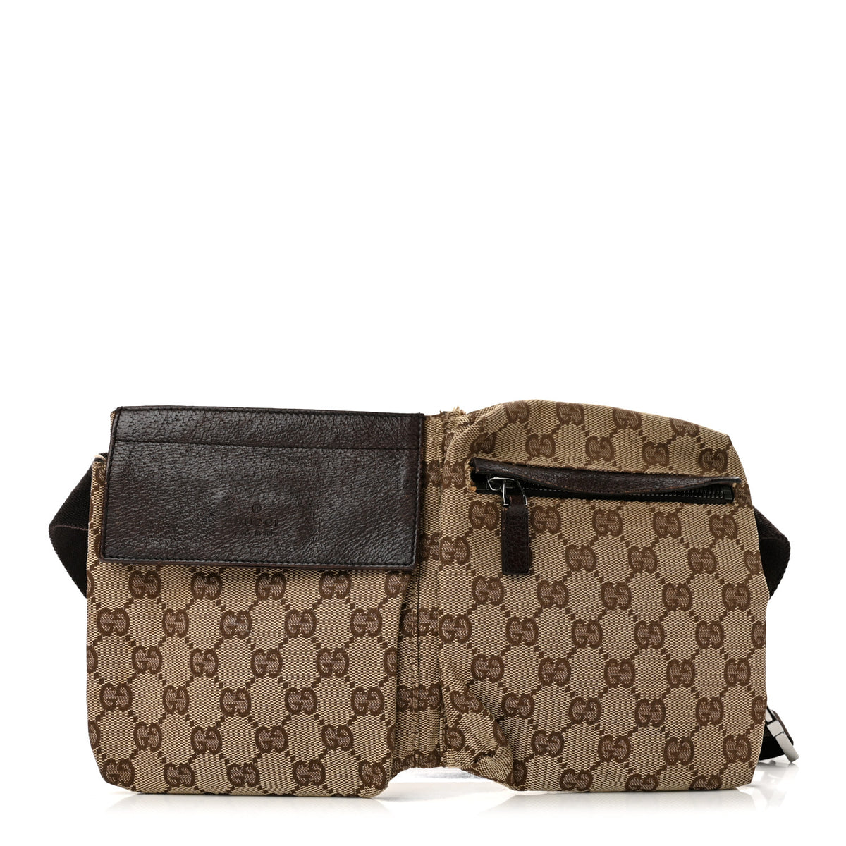 Gucci GG Monogram Double Pocket Belt Bag Dark Brown 1 of 14