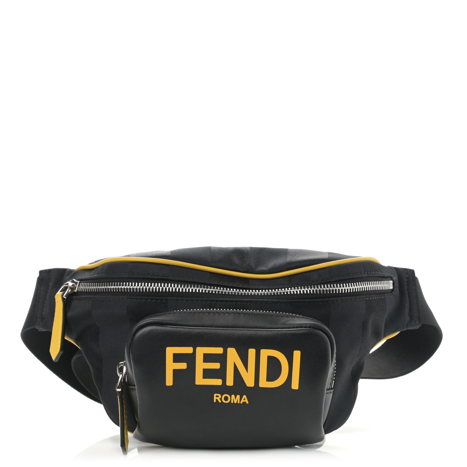 Fendi Recycled Nylon Vitello Grace Light Pequin Logo Pocket Belt Bag Black Sunflower 1 of 12