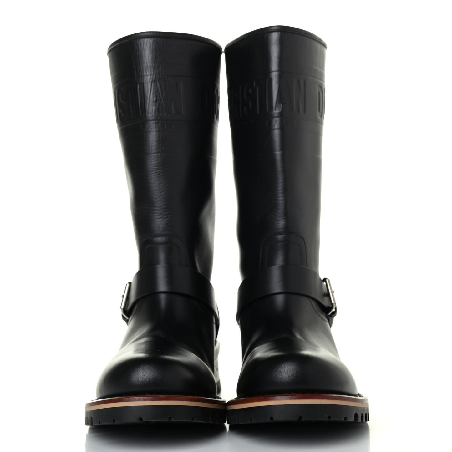 Calfskin Embossed Dior Quest 35mm Biker Boots 36.5 Black