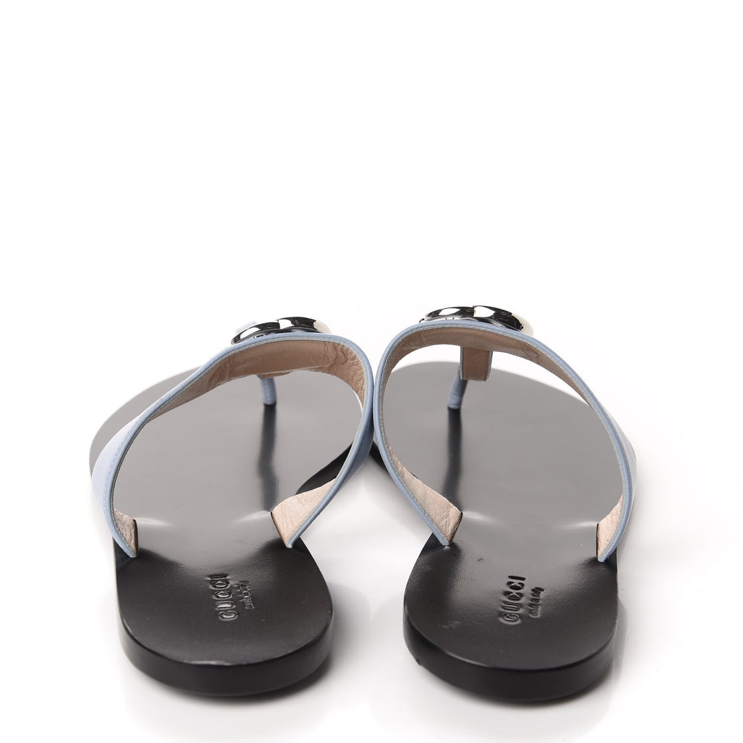 Calfskin GG Marmont Thong Sandals 38.5 Porcelain Light Blue