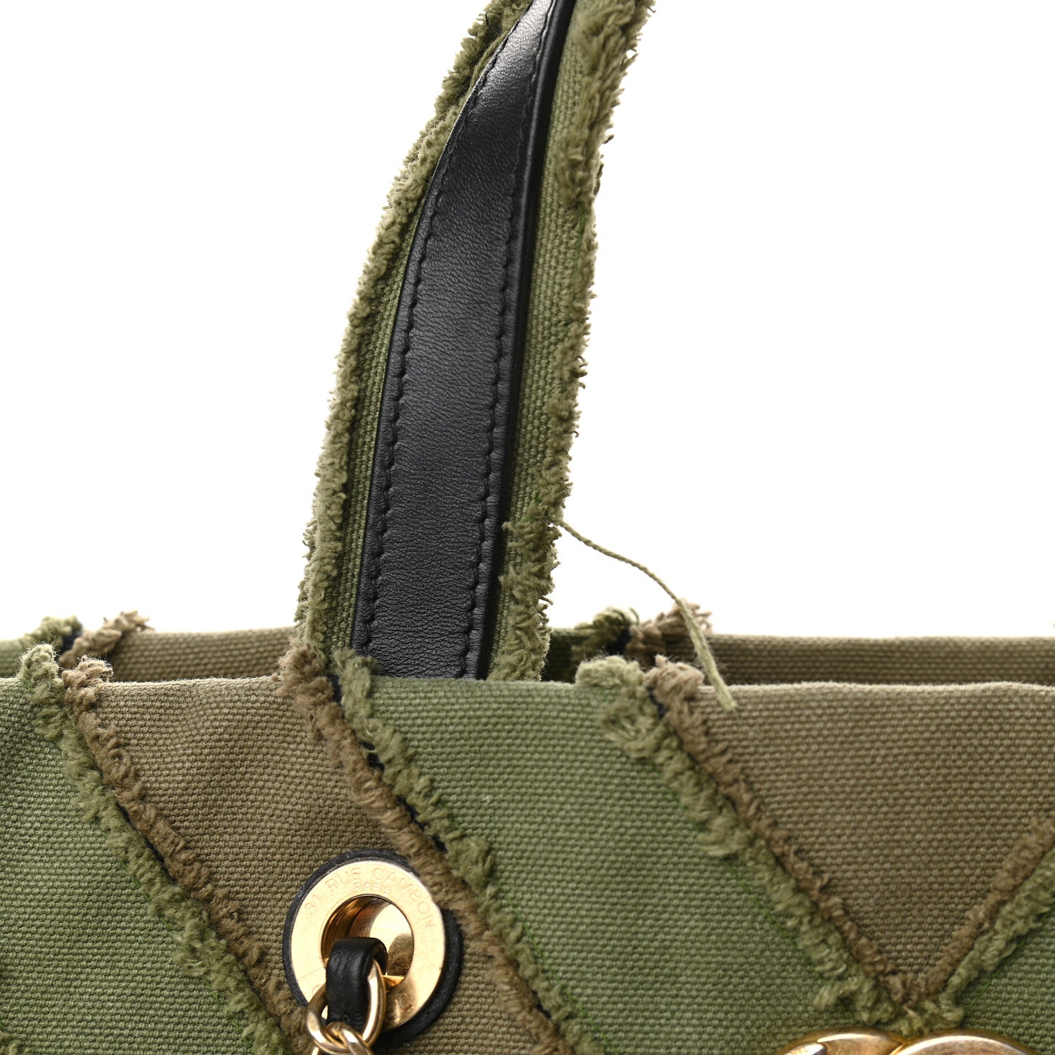 Chanel Canvas Chevron Cuba Patchwork Shopper Tote Khaki 12 of 13