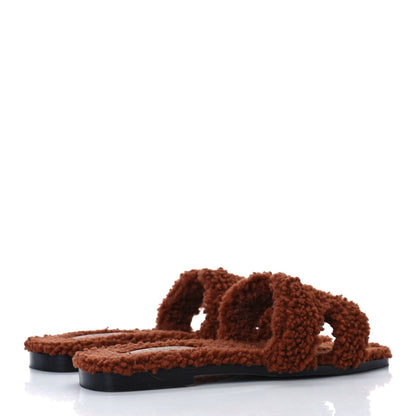 Hermes Woolskin Oran Sandals 37 Cognac 4 of 8