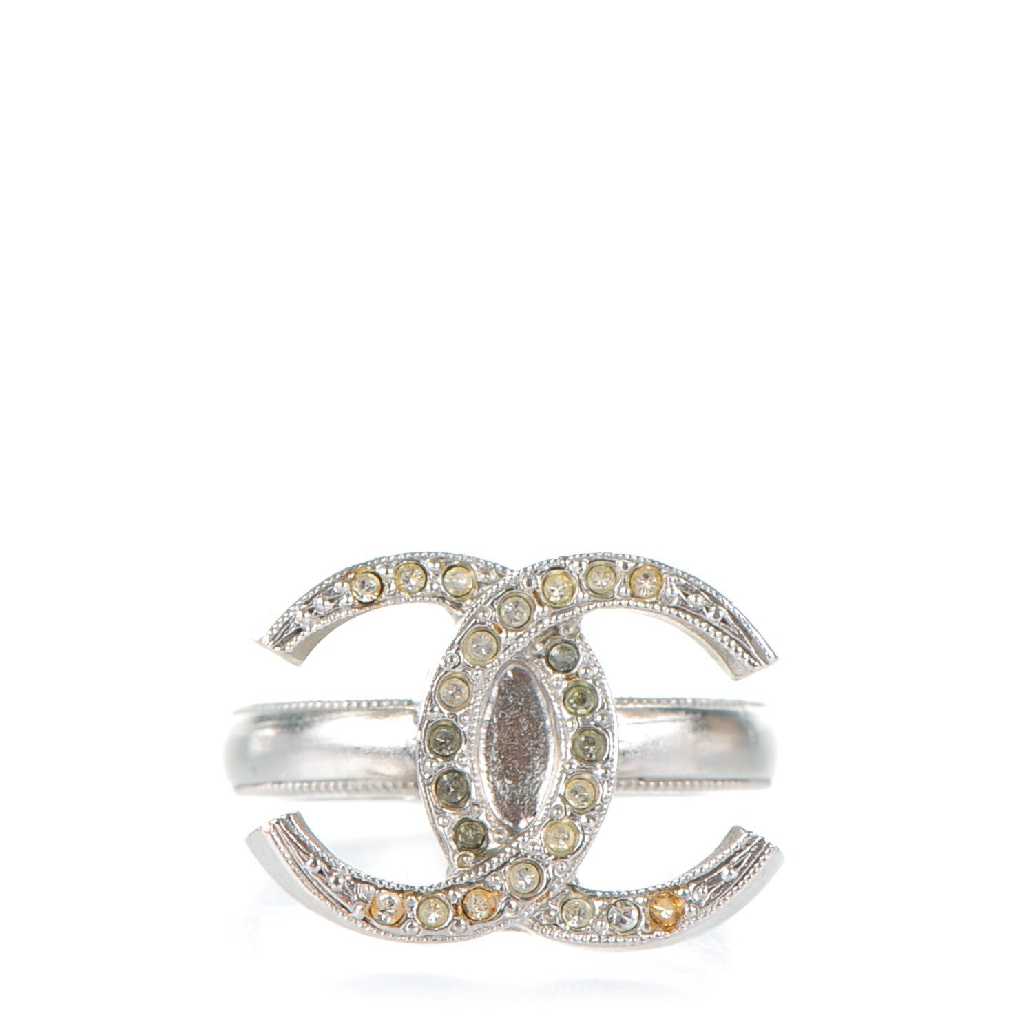 Chanel Crystal CC Ring 52 6 Silver 1 of 5
