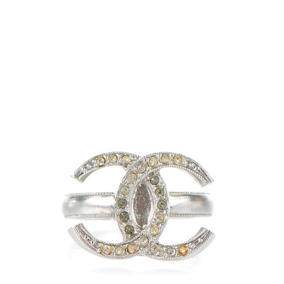 Chanel Crystal CC Ring 52 6 Silver 1 of 5