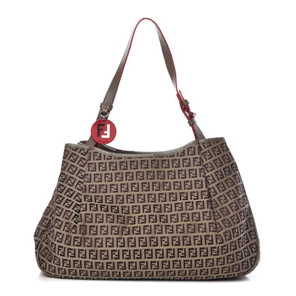 Fendi Zucchino Vitello Elite Enamel Forever Shoulder Bag Mogano Panna Rosso 1 of 8