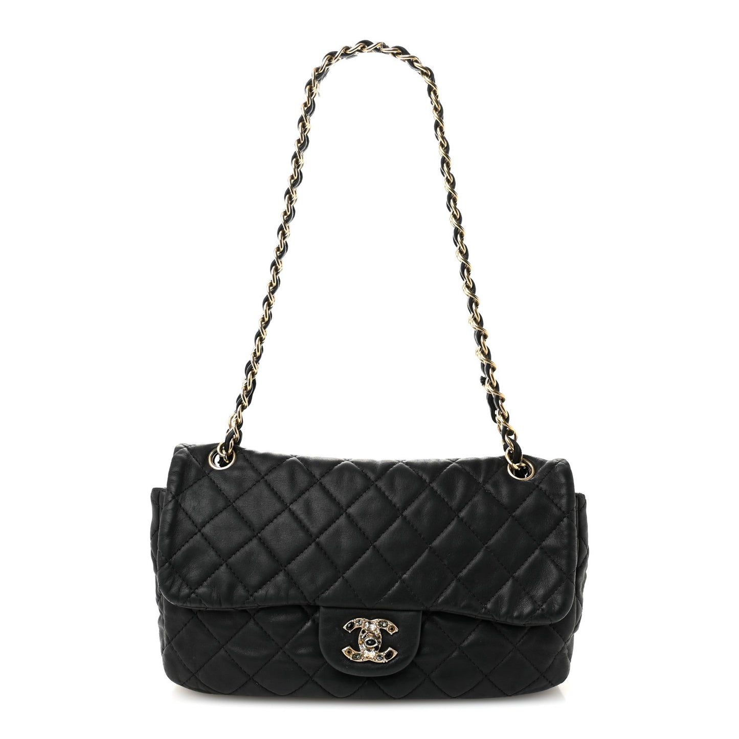 Lambskin Quilted Medium Precious Jewel Single Flap Black