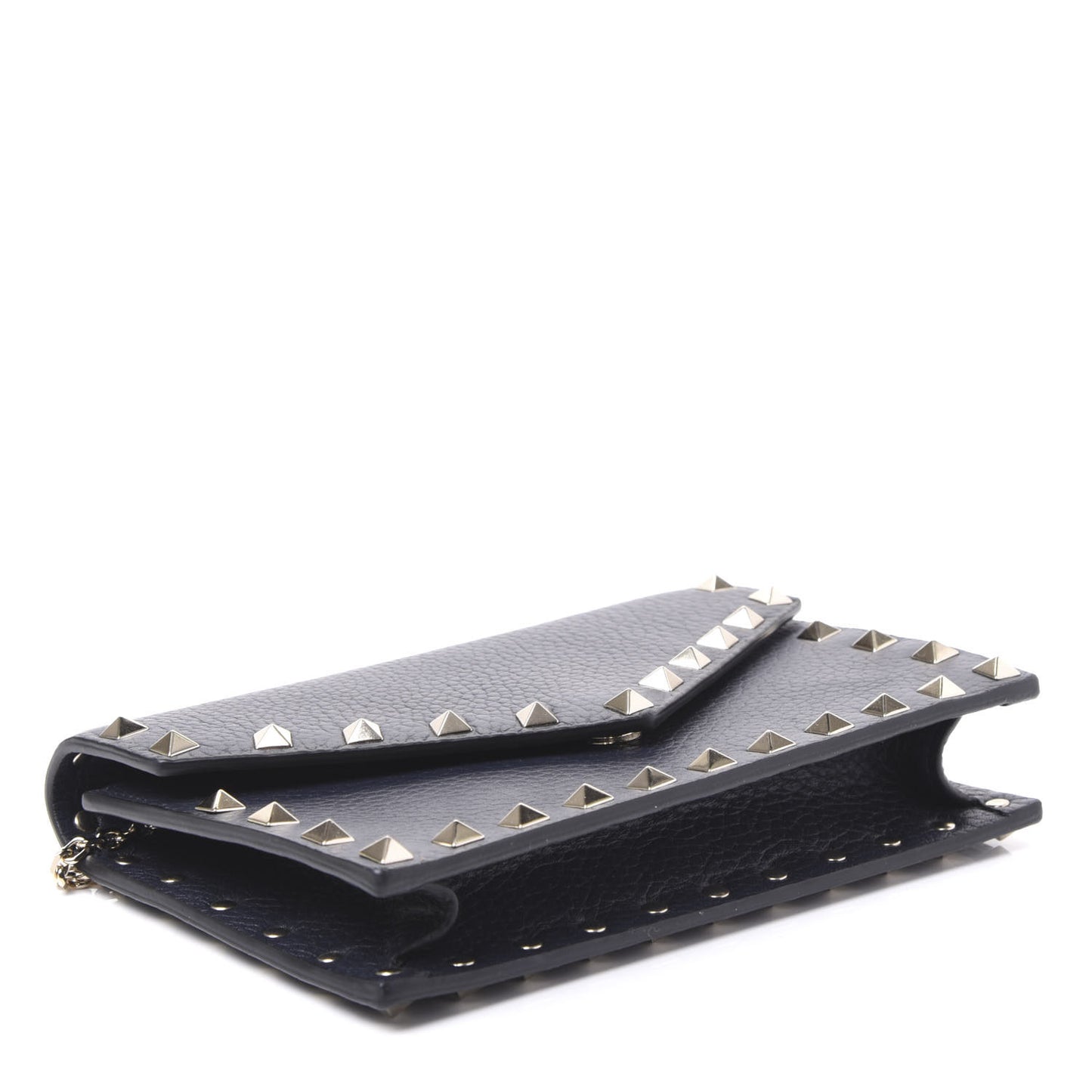 Pebbled Calfskin Rockstud Envelope Wallet on Chain Indigo