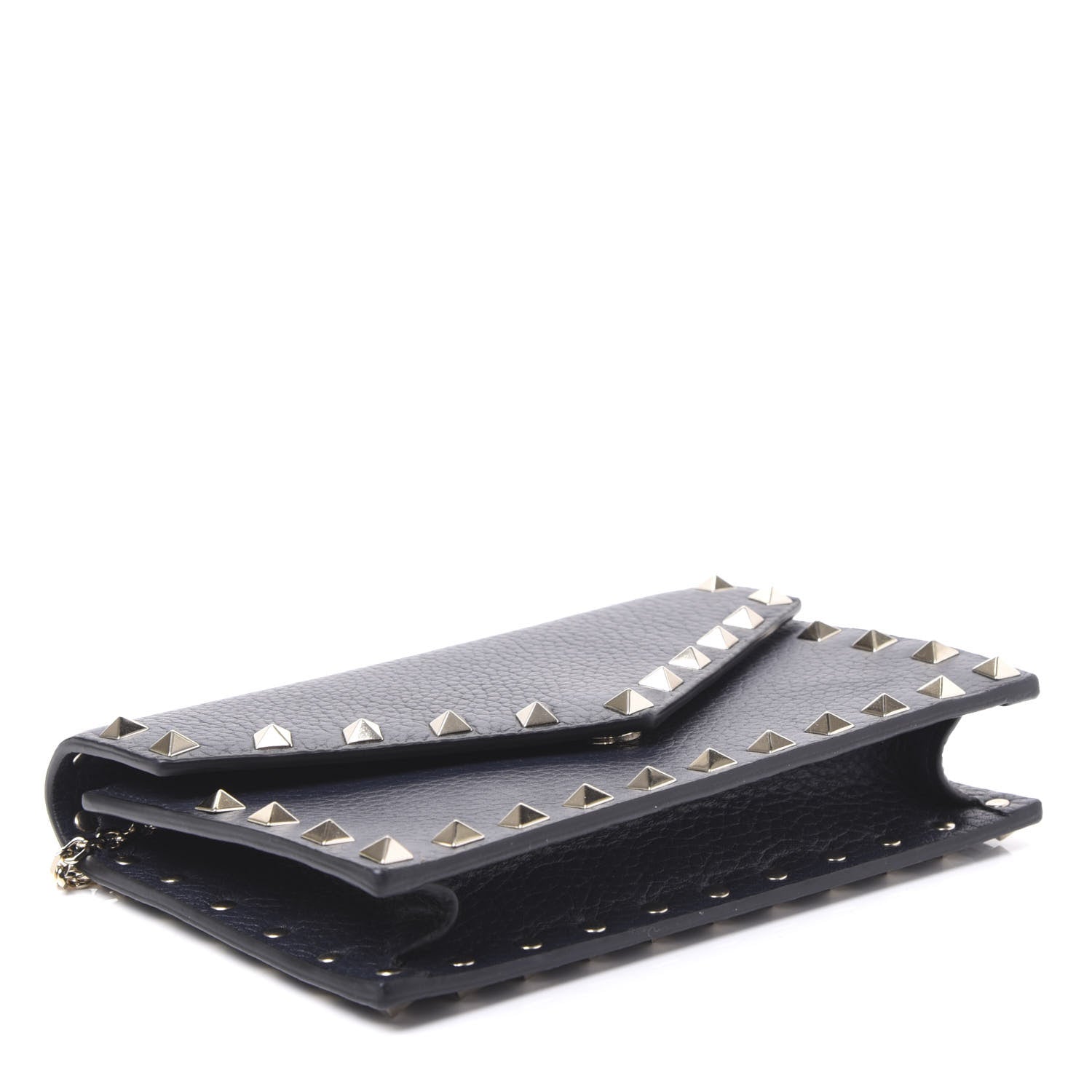 Valentino Garavani Pebbled Calfskin Rockstud Envelope Wallet on Chain Indigo 3 of 9