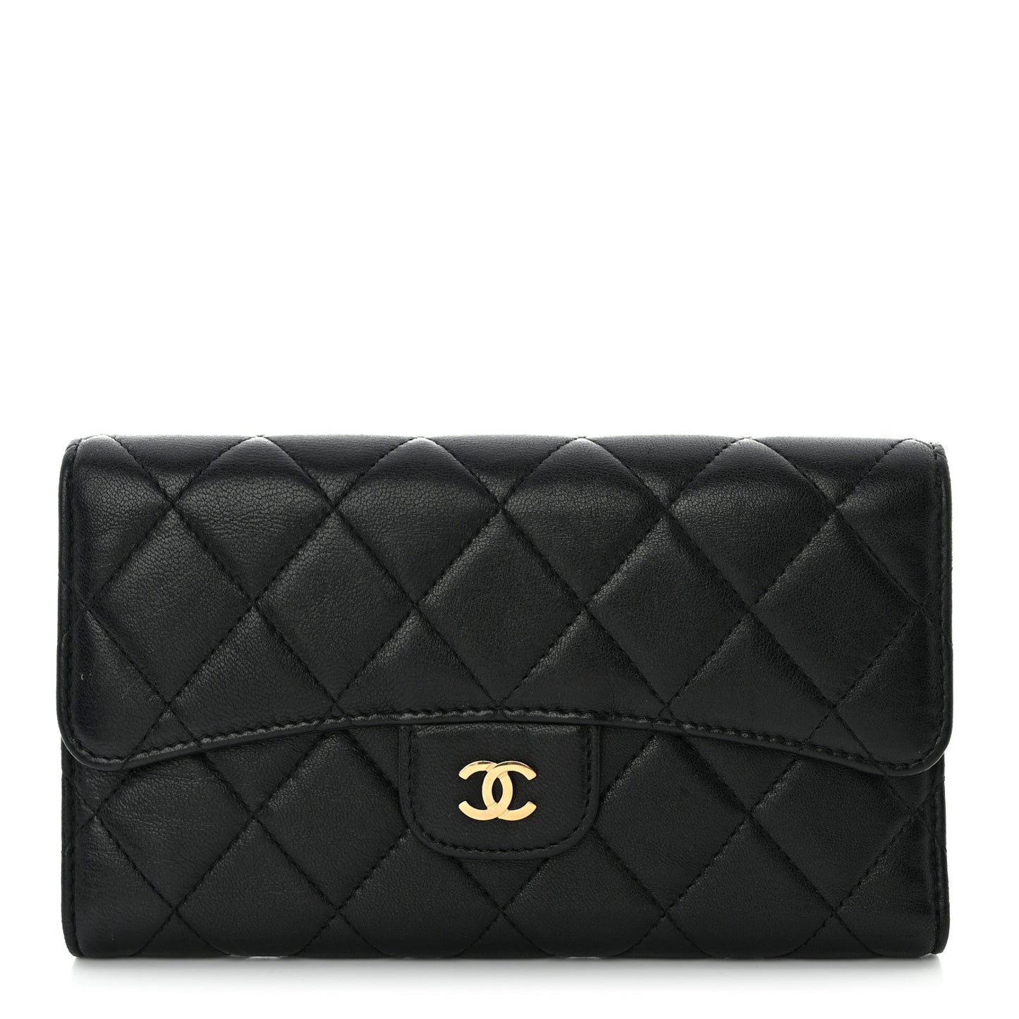 Lambskin Quilted Large Flap Wallet Black