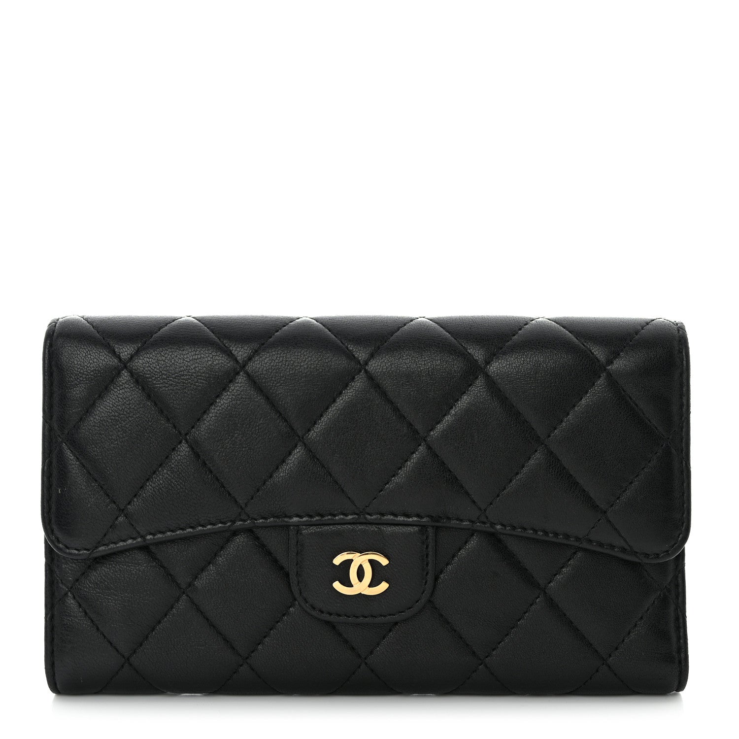 Chanel Lambskin Quilted Large Flap Wallet Black 1 of 15