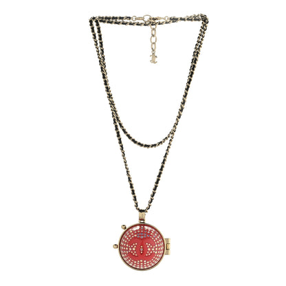 Chanel Metal Lambskin CC Crystal Locket Necklace Red 3 of 5