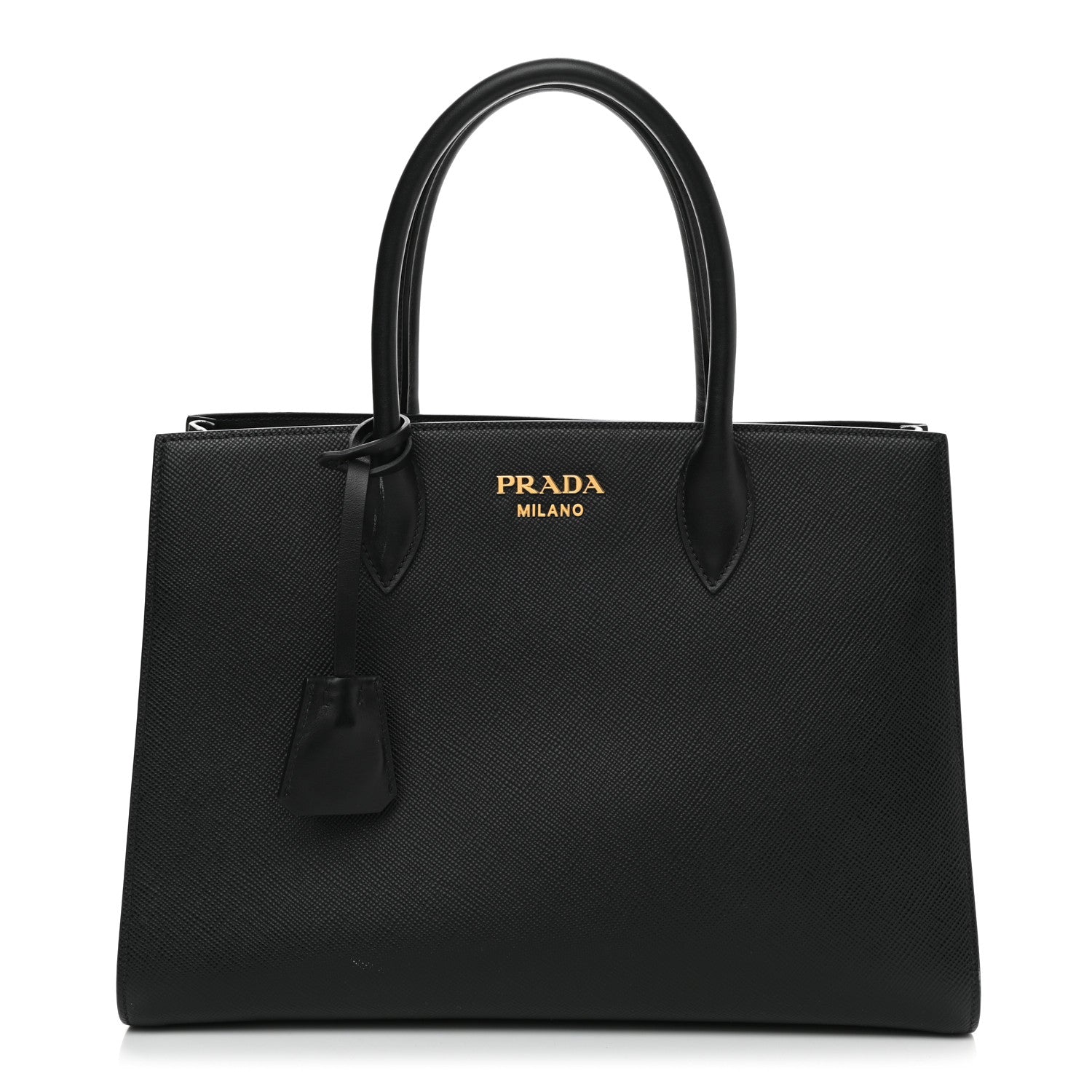 Prada Saffiano Cuir Calfskin Large Double Handle Bag Black 1 of 10