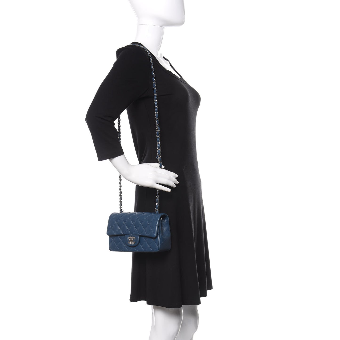 Lambskin Quilted Mini Rectangular Flap Dark Blue