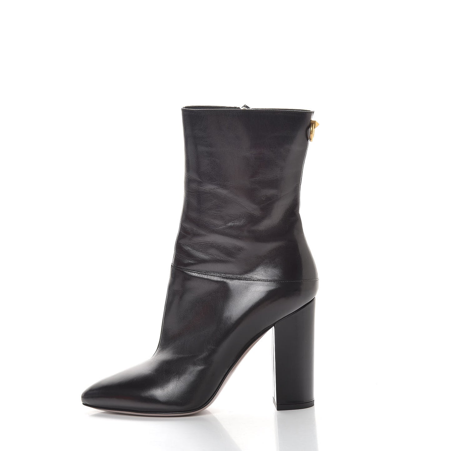 Glossy Calfskin Ringstud 100 Ankle Boots 39 Black