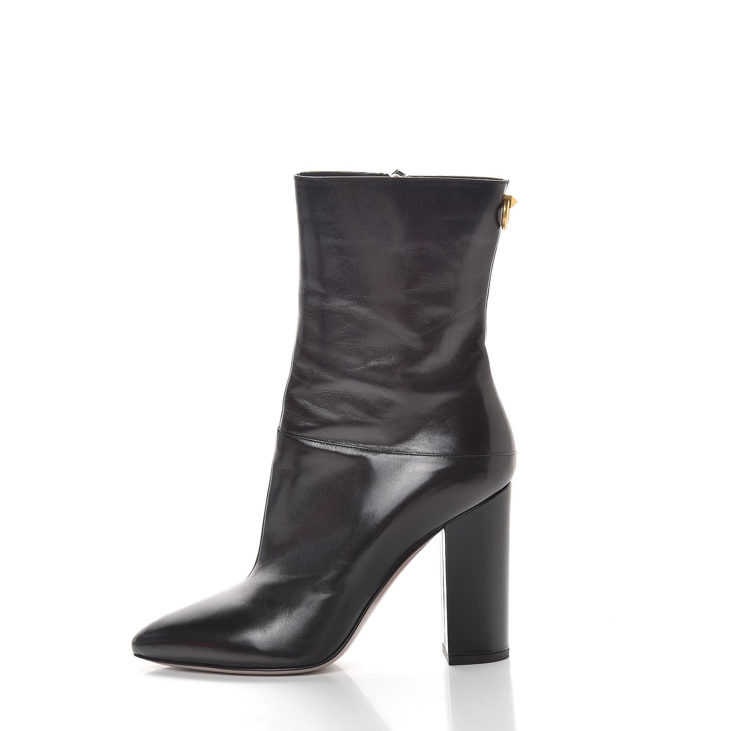 Valentino Garavani Glossy Calfskin Ringstud 100 Ankle Boots 39 Black 1 of 10