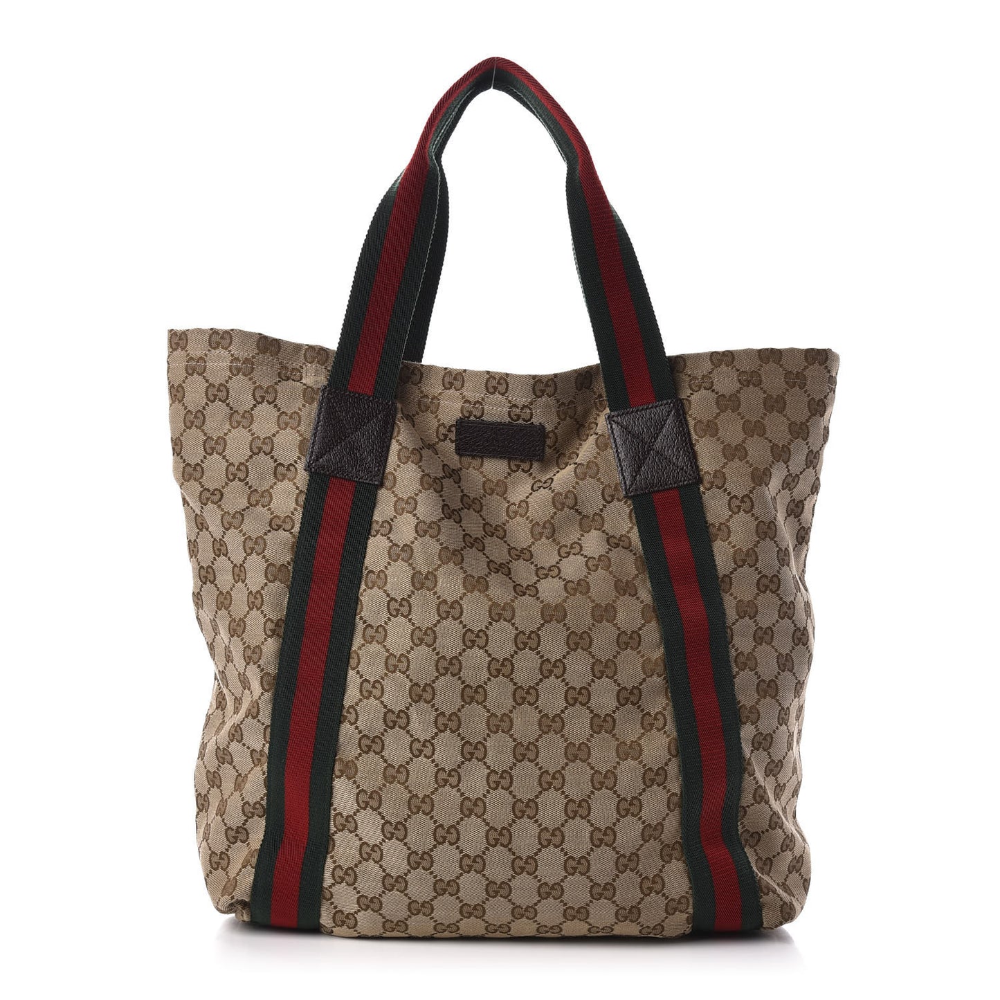 GG Monogram Medium Web Handle Vertical Tote Dark Brown