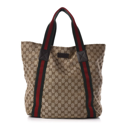 Gucci GG Monogram Medium Web Handle Vertical Tote Dark Brown 1 of 10
