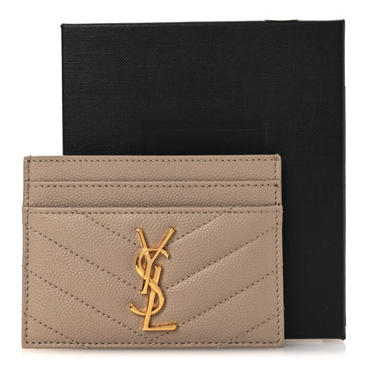 Saint Laurent Grain De Poudre Matelasse Chevron Monogram Credit Card Case Dark Beige 9 of 9