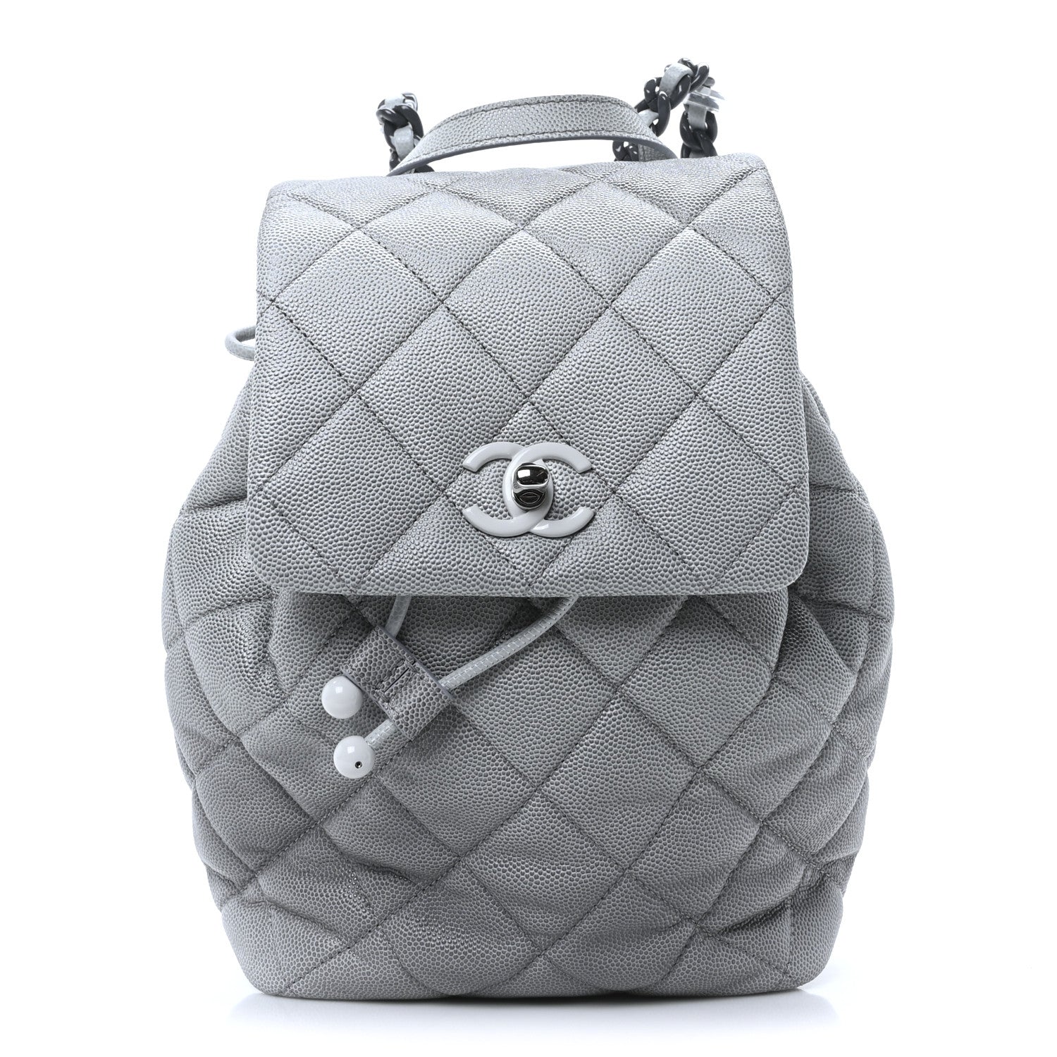 Chanel Shaded Caviar Quilted Lacquered CC My Everything Drawstring Backpack Dark Grey Light Grey 1 of 10