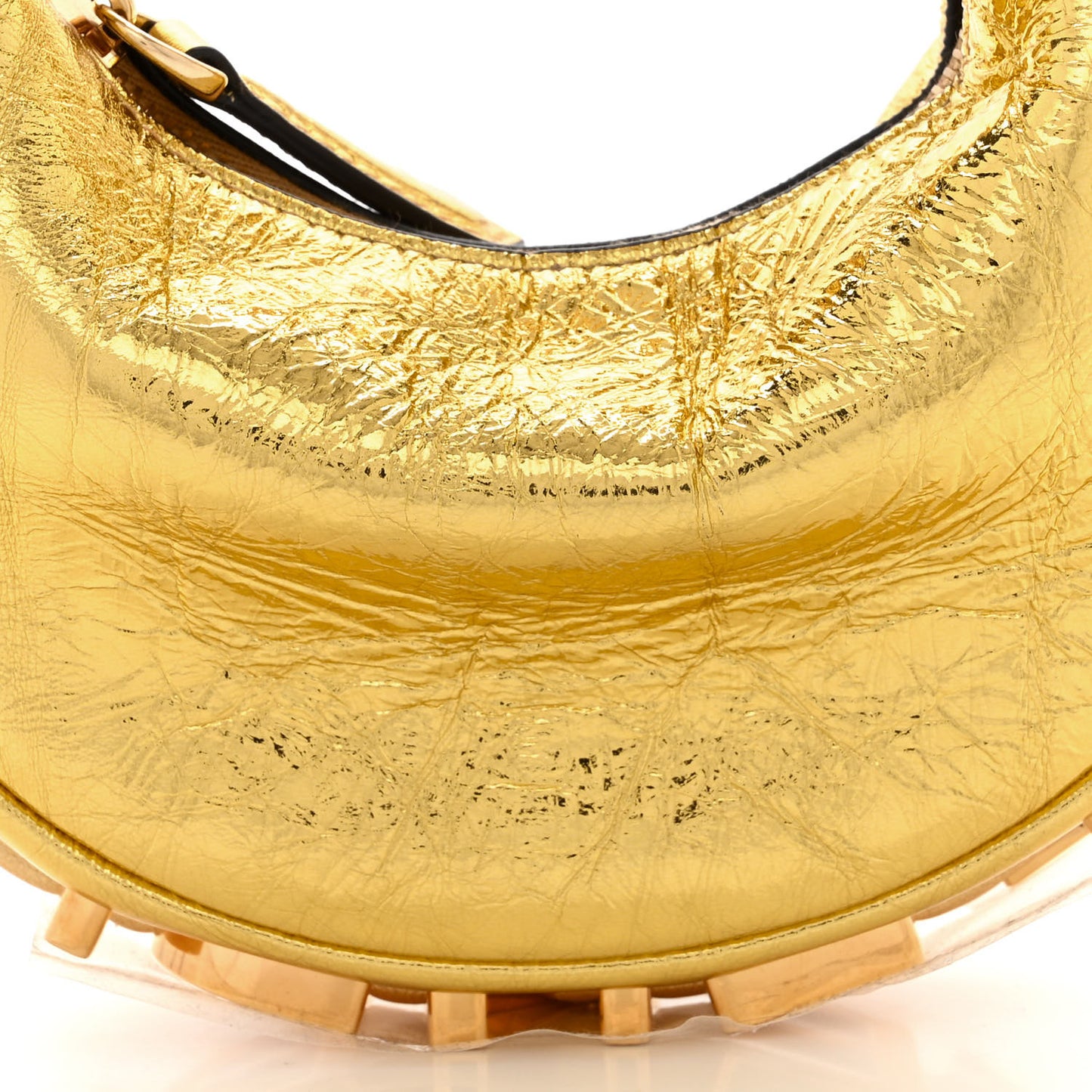 Laminated Craquele Lambskin Nano Fendigraphy Hobo Charm Gold