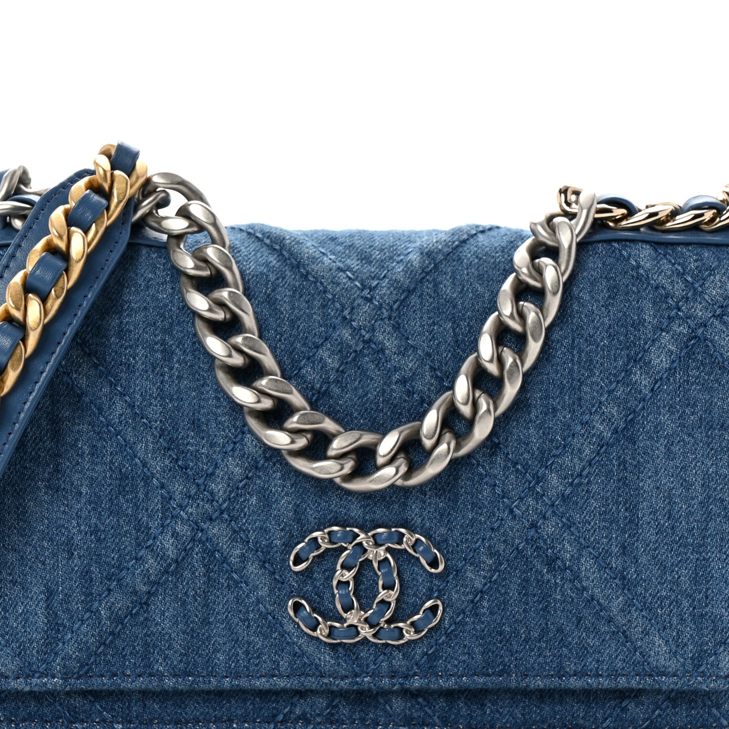 Chanel Denim Quilted Chanel 19 Wallet On Chain WOC Blue 9 of 11