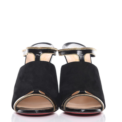 Christian Louboutin Suede Calfskin Chain Akenana 100 Heels 39 Black Gold 2 of 10