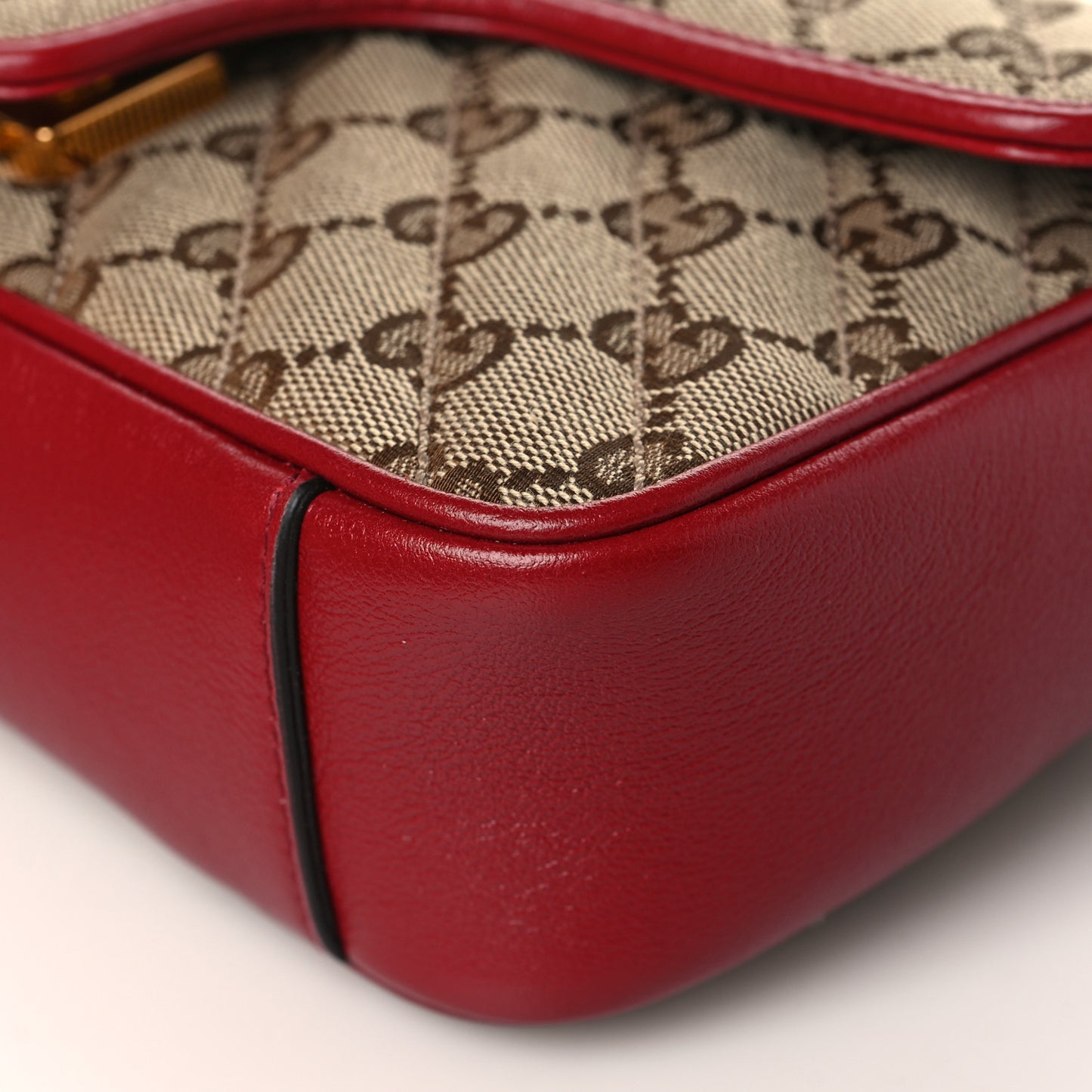 Monogram Azalea Calfskin Matelasse Diagonal Mini GG Marmont Shoulder Bag Beige Ebony New Cherry Red