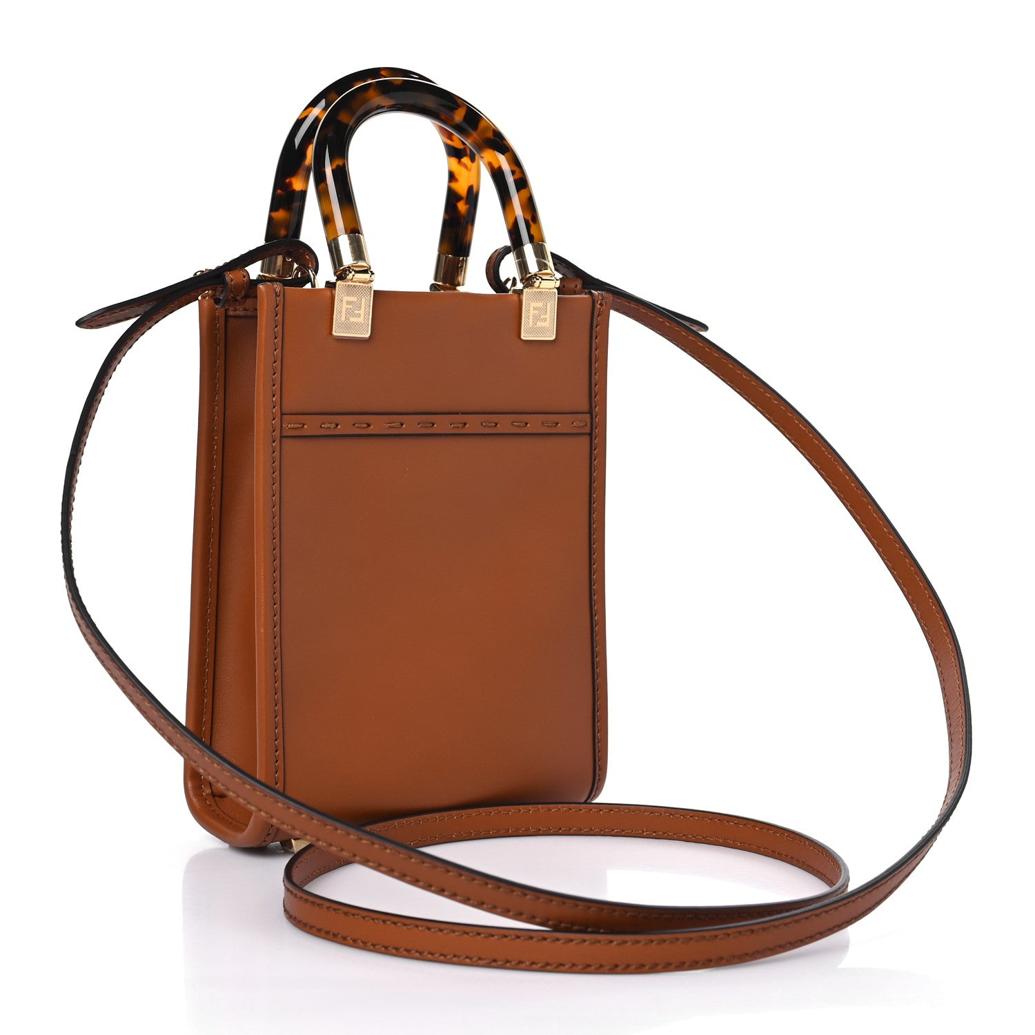 Fendi Vitello King Plexiglass Logo Embossed Mini Fendi Sunshine Shopper Tote Cuoio 3 of 9