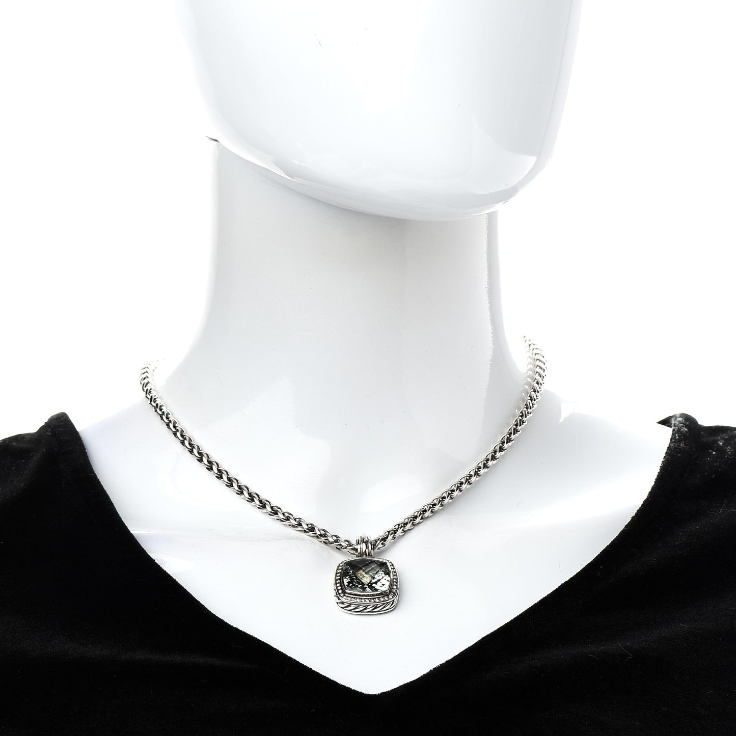 Sterling Silver Diamond Prasiolite 14mm Albion Pendant Necklace