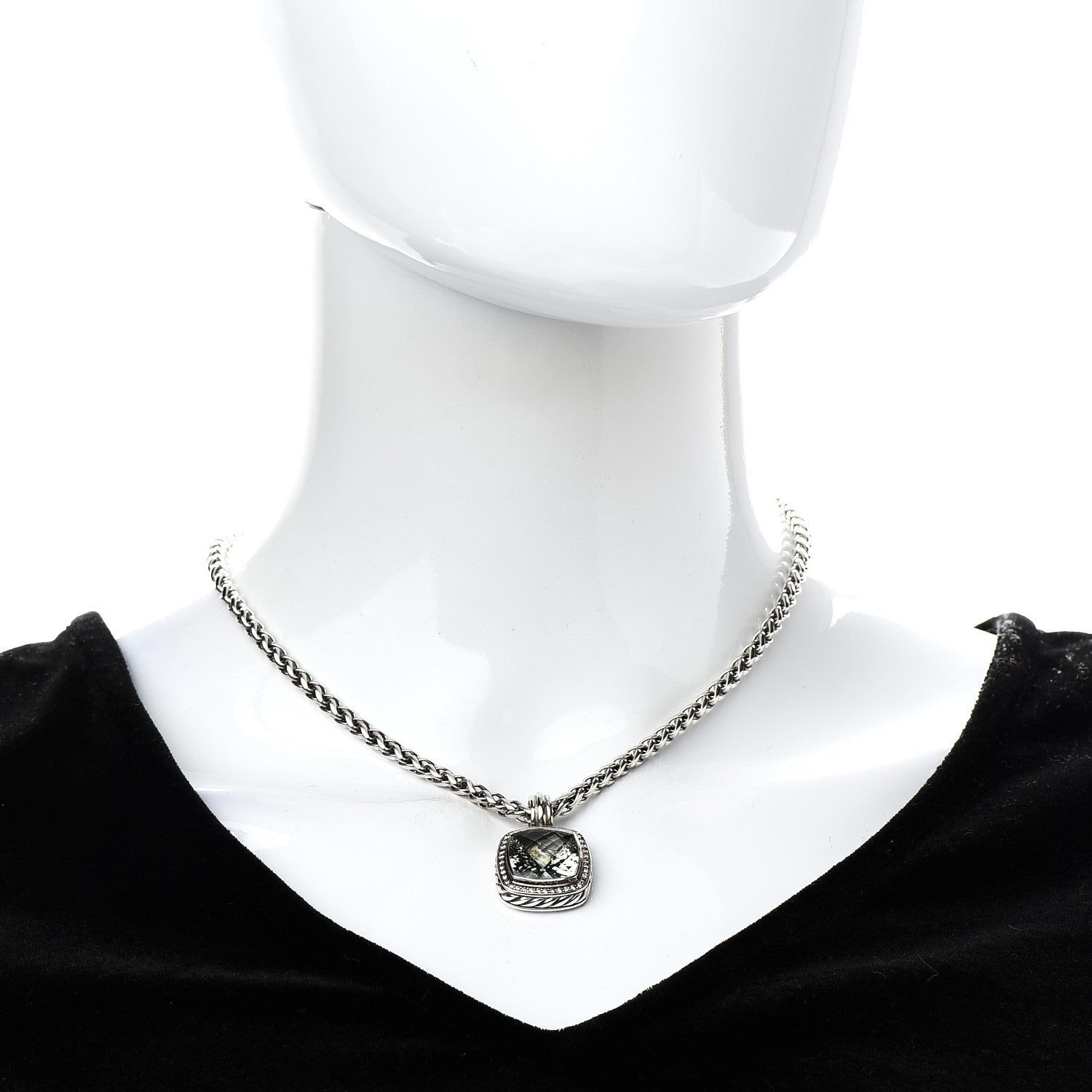David Yurman Sterling Silver Diamond Prasiolite 14mm Albion Pendant Necklace 2 of 6