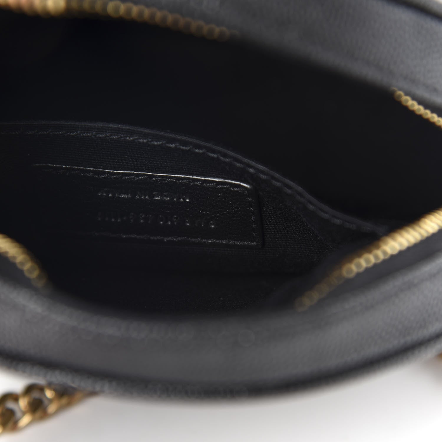 Saint Laurent Grain De Poudre Matelasse Chevron Quilted Round Vinyle Camera Bag Black 9 of 10