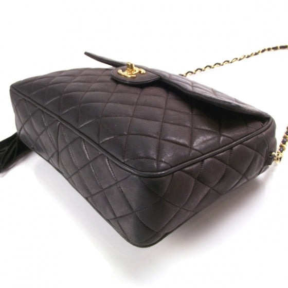 Vintage Lambskin Tassel Flap Bag Black